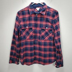 J Crew Factory 1/3 Zip Flannel Popover Buffalo Check Sz S blue red coral